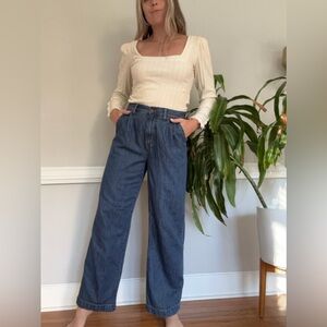 MADEWELL Trousers Medium Blue Denim High Rise Wide Leg Jeans Cotton Size 28